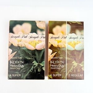 TWO Vintage 1976 Kotex Sample Pak Tampons Sealed Super Regular Floral Prop